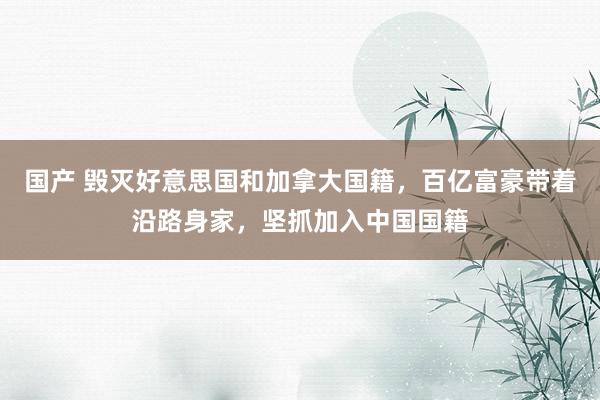 国产 毁灭好意思国和加拿大国籍，百亿富豪带着沿路身家，坚抓加入中国国籍